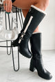 Moscow Sherpa Trim Knee High Platform Boots (Black) - NanaMacs