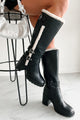 Moscow Sherpa Trim Knee High Platform Boots (Black) - NanaMacs