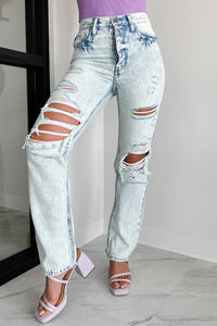 Bennett High Rise Distressed 90's Boyfriend Kancan Jeans (Light Acid) - NanaMacs