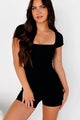 The Waiting Game Ribbed Square Neck Romper (Black) - NanaMacs