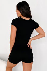 The Waiting Game Ribbed Square Neck Romper (Black) - NanaMacs