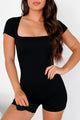 The Waiting Game Ribbed Square Neck Romper (Black) - NanaMacs