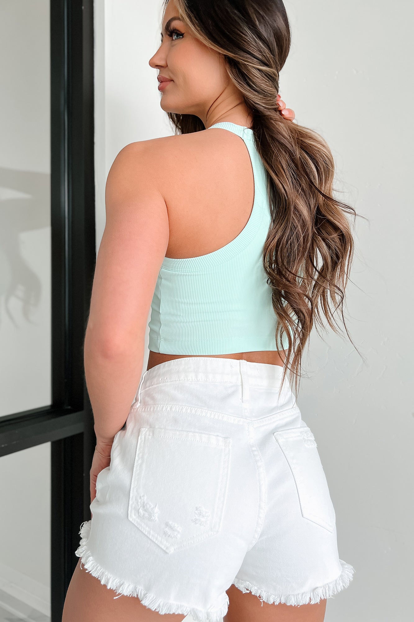 Magic Of Movement Ribbed Halter Brami Crop Tank (Morning Mint) - NanaMacs