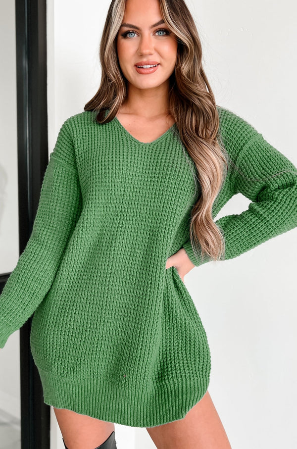 Striving For Greatness V-Neck Tunic Sweater (Forest Green) - NanaMacs