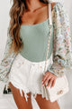 Blossoming Love Affair Floral Sleeve Bodysuit (Deep Sage) - NanaMacs