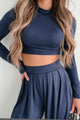 Faded Dreams Long Sleeve Crop Top & Pant Set (Navy) - NanaMacs