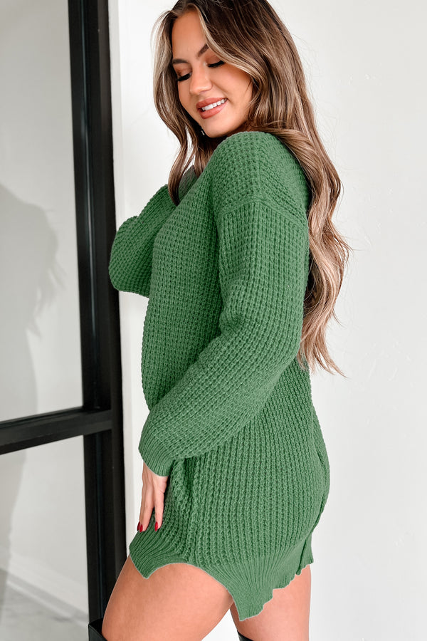 Striving For Greatness V-Neck Tunic Sweater (Forest Green) - NanaMacs