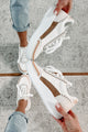 Losing Focus Lace-Up Platform Sneakers (Taupe/White) - NanaMacs