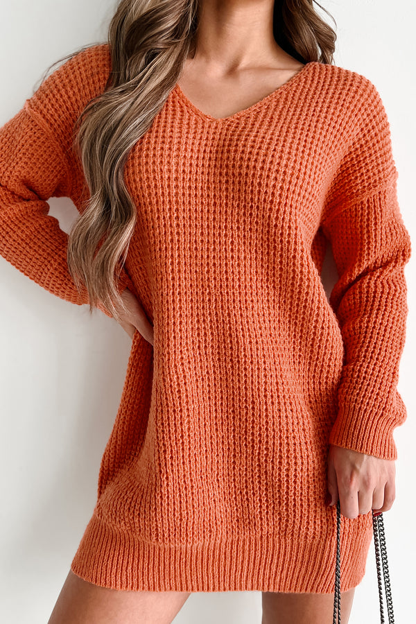 Striving For Greatness V-Neck Tunic Sweater (Carrot) - NanaMacs