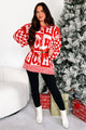 On The Nice List Checkered Sleeve Holiday Sweater (Red)