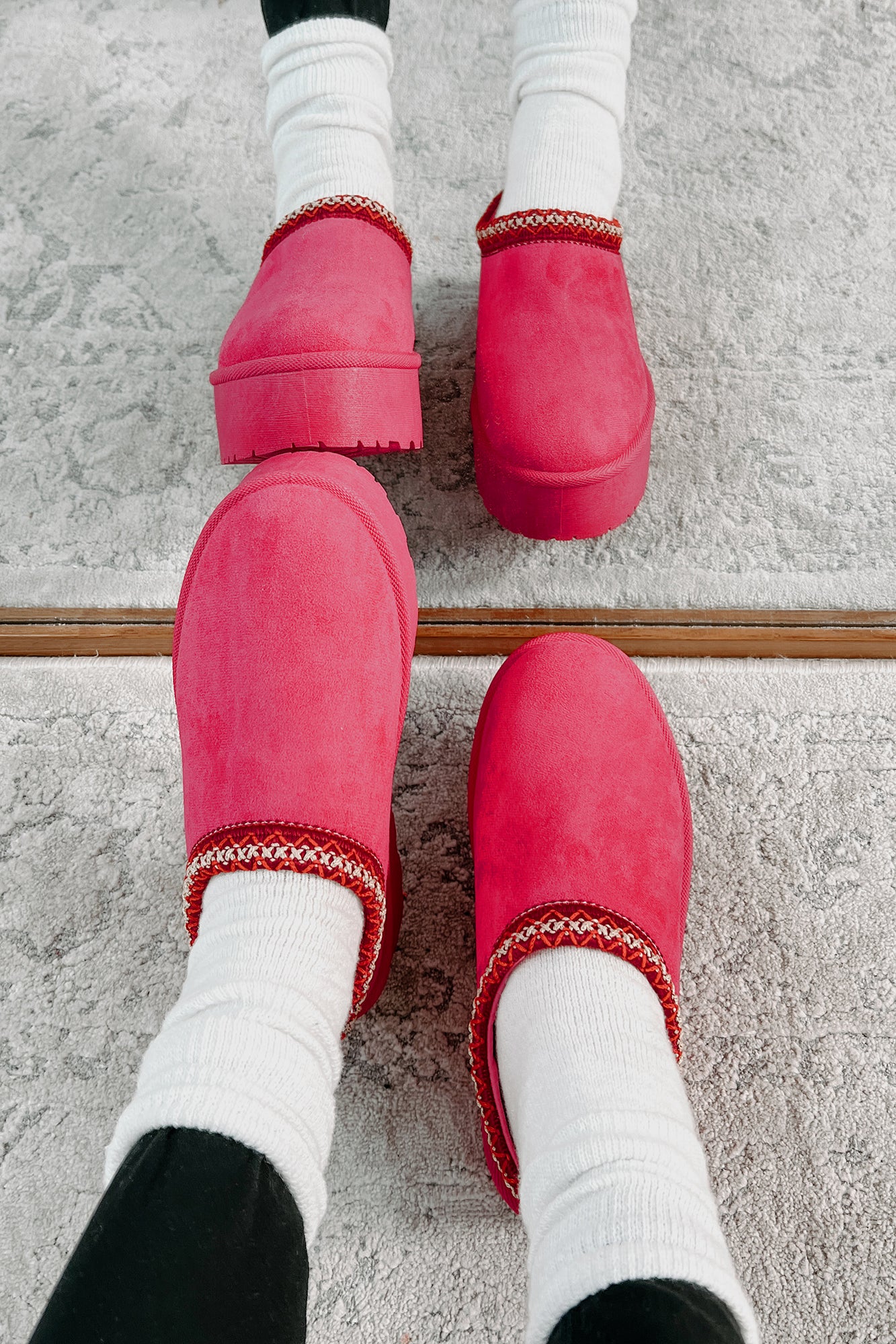 Cozy Feet Slip-On Platform Booties (Fuchsia) - NanaMacs