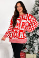 On The Nice List Checkered Sleeve Holiday Sweater (Red) - NanaMacs