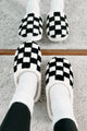 The Cozy Life Fuzzy Checker Slippers (Black/White) - NanaMacs