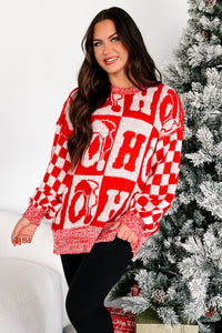 On The Nice List Checkered Sleeve Holiday Sweater (Red) - NanaMacs