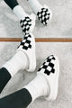 The Cozy Life Fuzzy Checker Slippers (Black/White) - NanaMacs