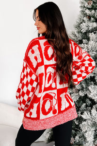 On The Nice List Checkered Sleeve Holiday Sweater (Red) - NanaMacs