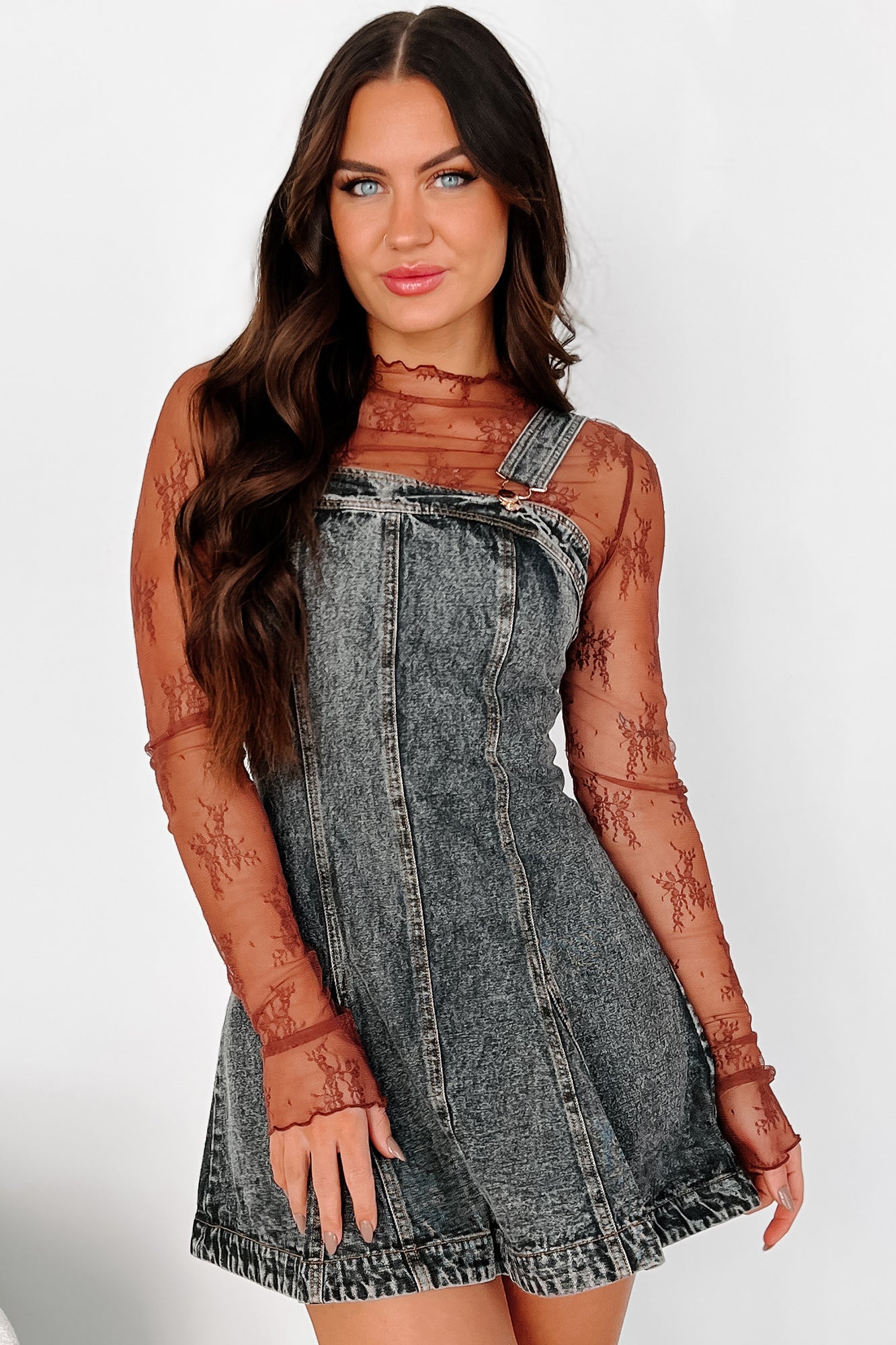 My Mission In Life Washed Denim Overall Dress (Grey)