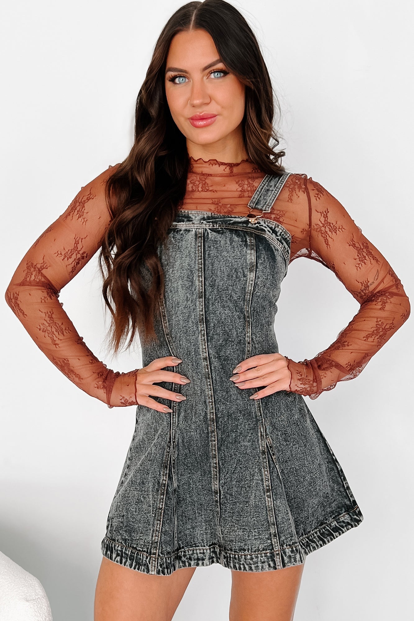 My Mission In Life Washed Denim Overall Dress (Grey)