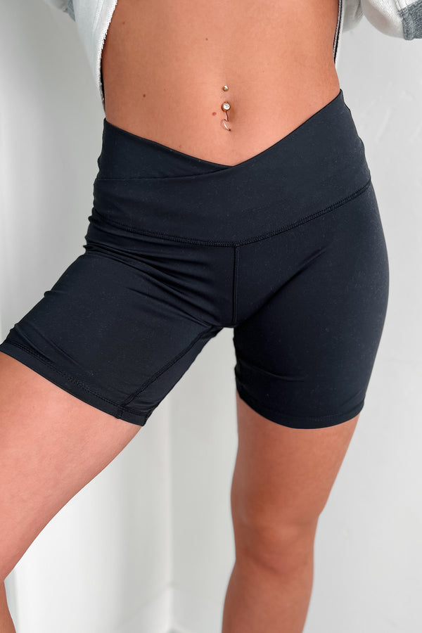 Stronger Than Your Excuse Cross-Waist Biker Shorts (Black) - NanaMacs