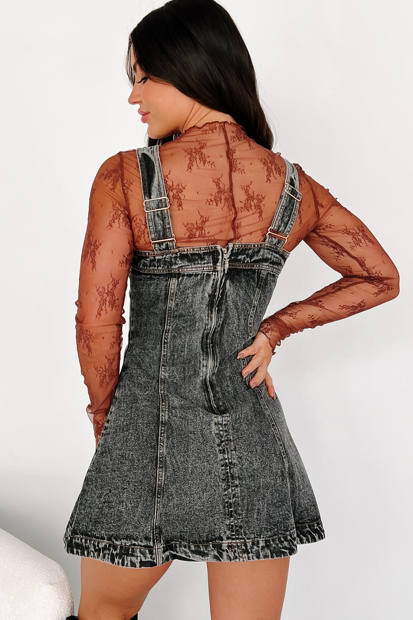 My Mission In Life Washed Denim Overall Dress (Grey)