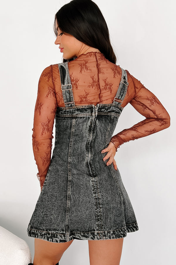 My Mission In Life Washed Denim Overall Dress (Grey) - NanaMacs