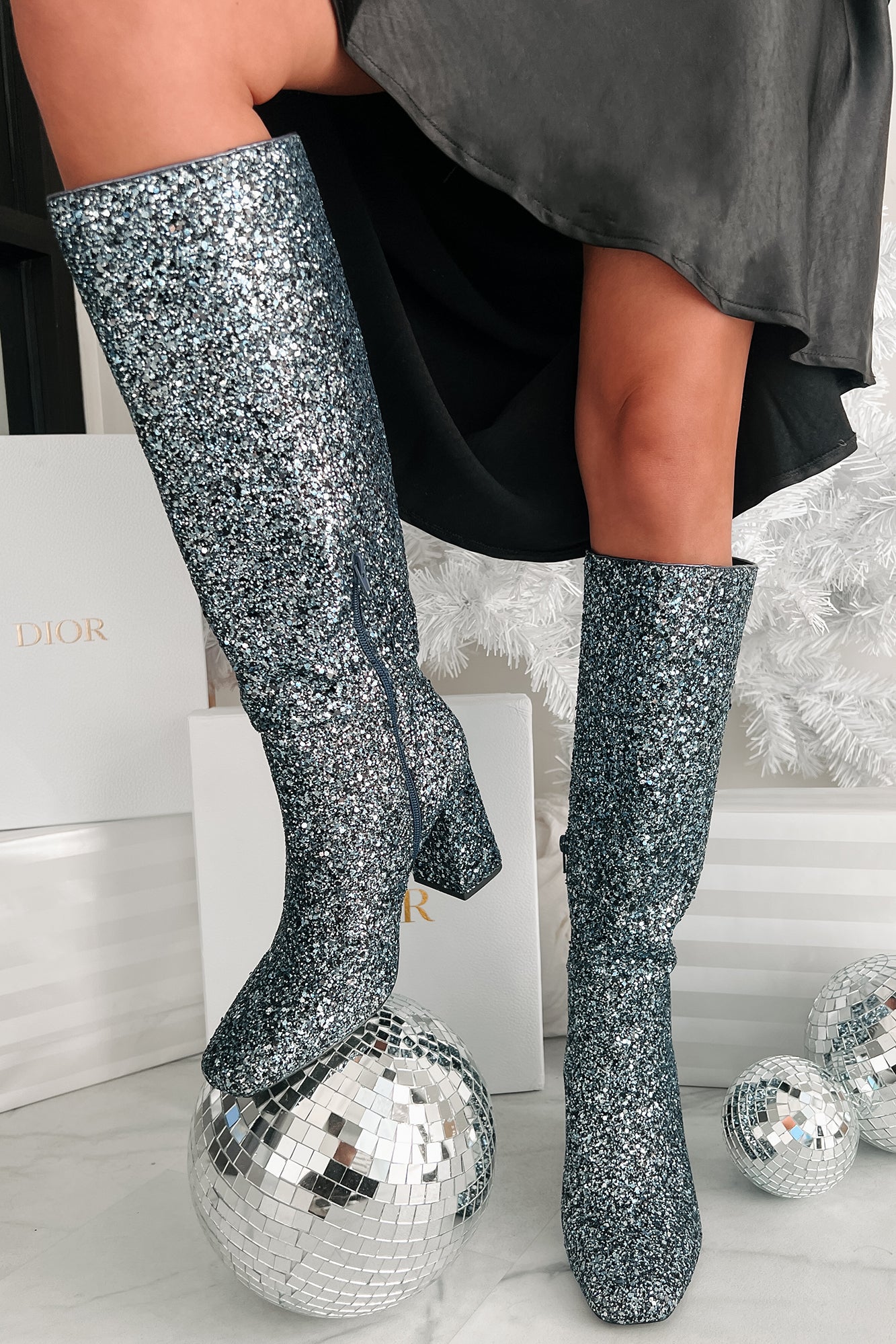 Glitter knee outlet boots