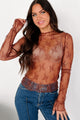 Living For The Likes Lace Long Sleeve Top (Red Bean) - NanaMacs