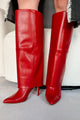 Fiery Confidence Fold Over Knee High Boots (Red Pu) - NanaMacs