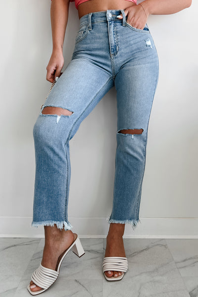 Effie High Rise Distressed Sneak Peek Straight Leg Jeans (Light) - NanaMacs