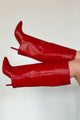 Fiery Confidence Fold Over Knee High Boots (Red Pu) - NanaMacs