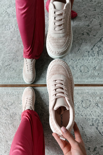 Coastal Strolls Woven Raffia Platform Sneakers (Blush/Raffia) - NanaMacs