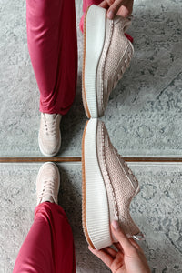 Coastal Strolls Woven Raffia Platform Sneakers (Blush/Raffia) - NanaMacs