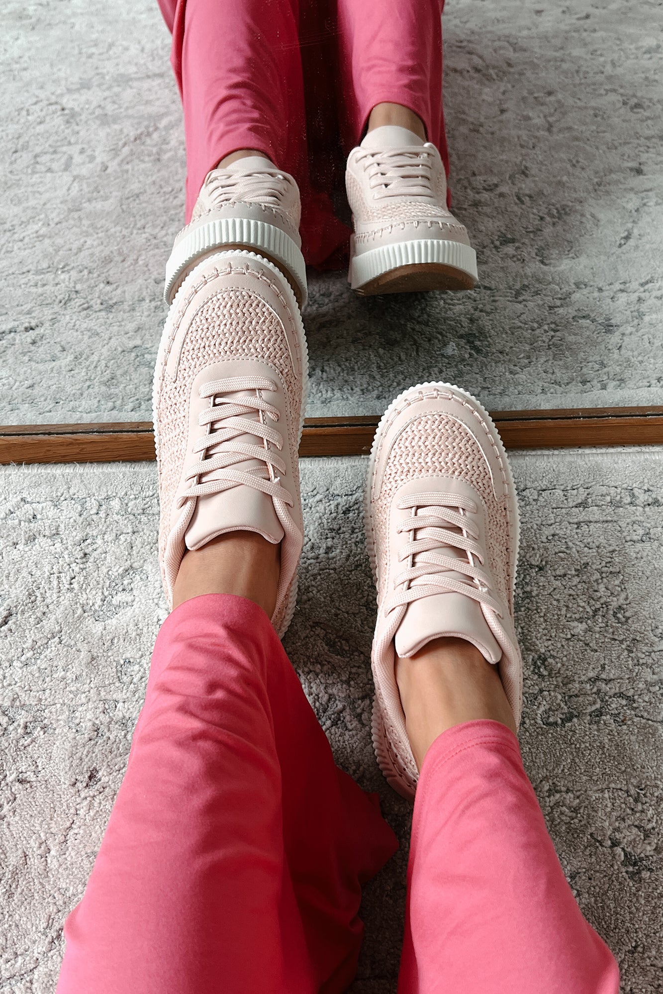 Coastal Strolls Woven Raffia Platform Sneakers (Blush/Raffia) - NanaMacs