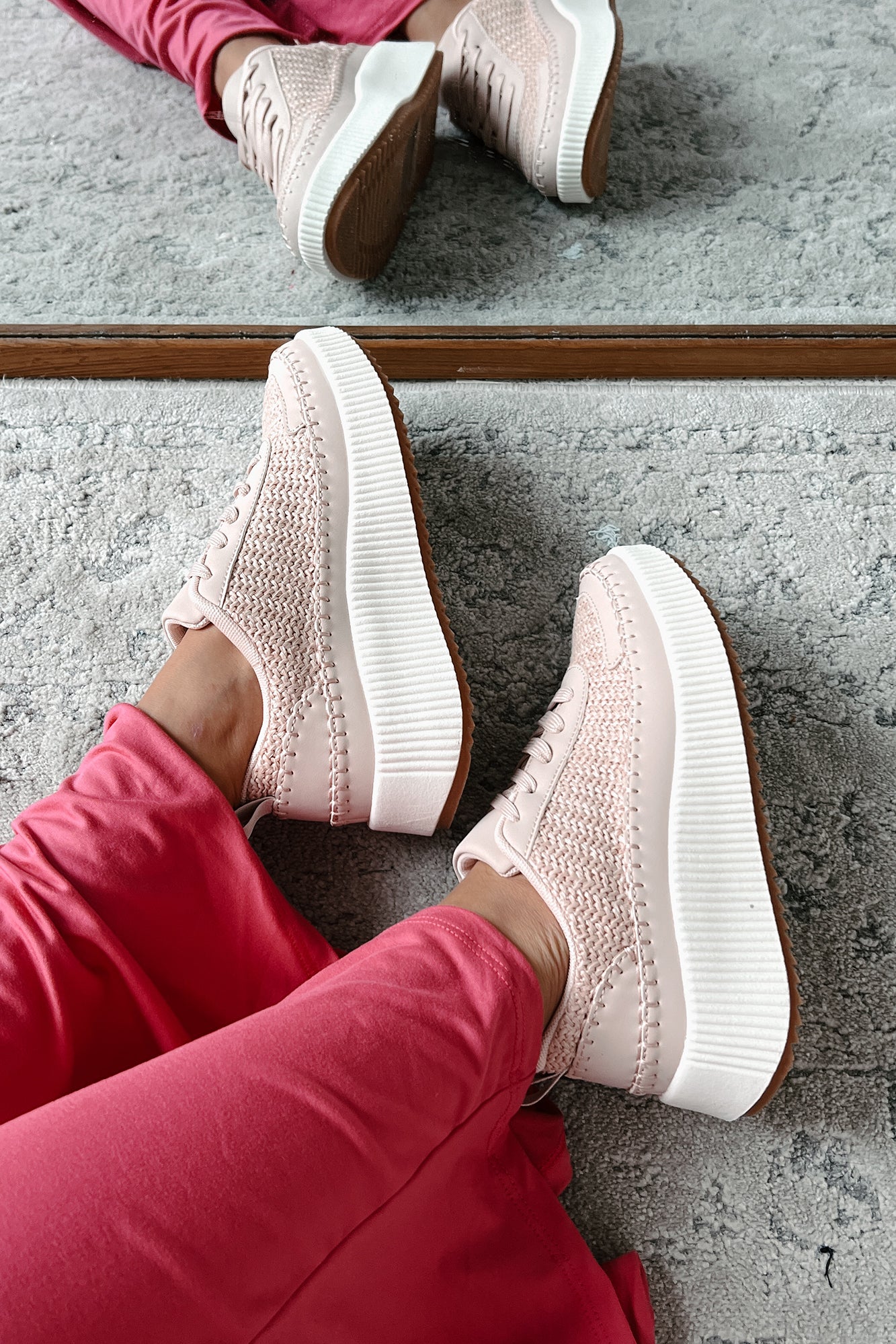 Coastal Strolls Woven Raffia Platform Sneakers (Blush/Raffia) - NanaMacs