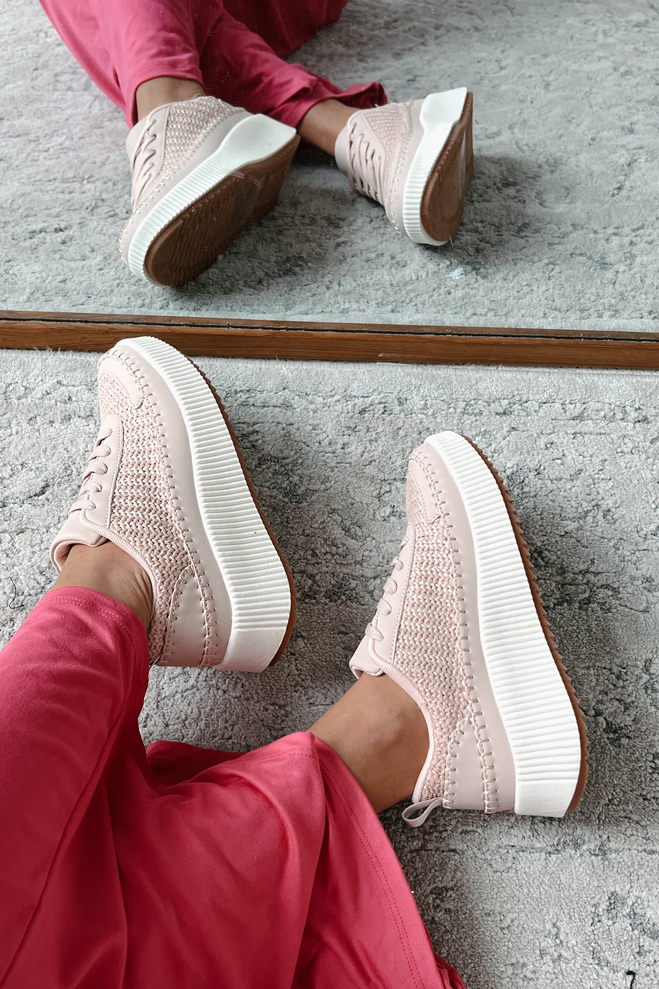 Coastal Strolls Woven Raffia Platform Sneakers (Blush/Raffia) - NanaMacs