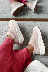 Coastal Strolls Woven Raffia Platform Sneakers (Blush/Raffia) - NanaMacs