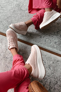 Coastal Strolls Woven Raffia Platform Sneakers (Blush/Raffia) - NanaMacs