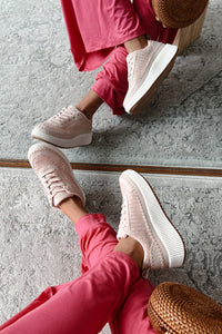 Coastal Strolls Woven Raffia Platform Sneakers (Blush/Raffia) - NanaMacs