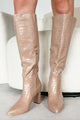 Venomous Touch Snake Print Knee High Boots (Beige) - NanaMacs