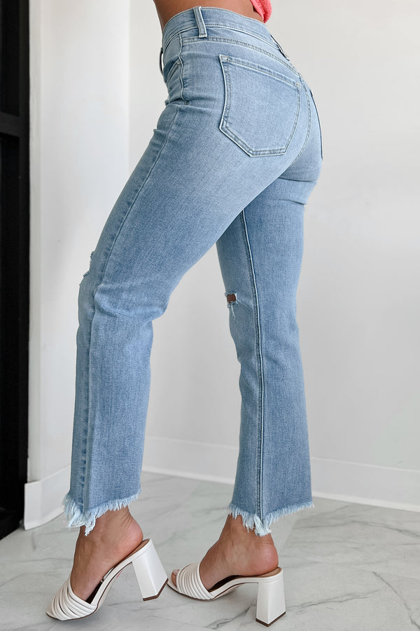 Effie High Rise Distressed Sneak Peek Straight Leg Jeans (Light) - NanaMacs