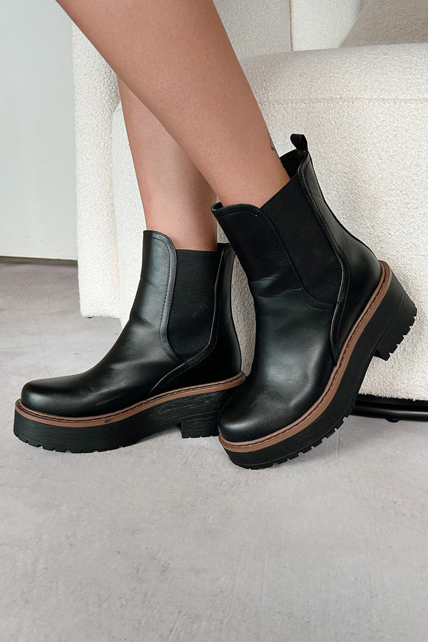 Yossi Faux Leather Platform Chelsea Boots (Black PU) - NanaMacs