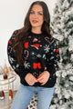 Just Christmas Things Oversized Holiday Sweater (Black Multi) - NanaMacs