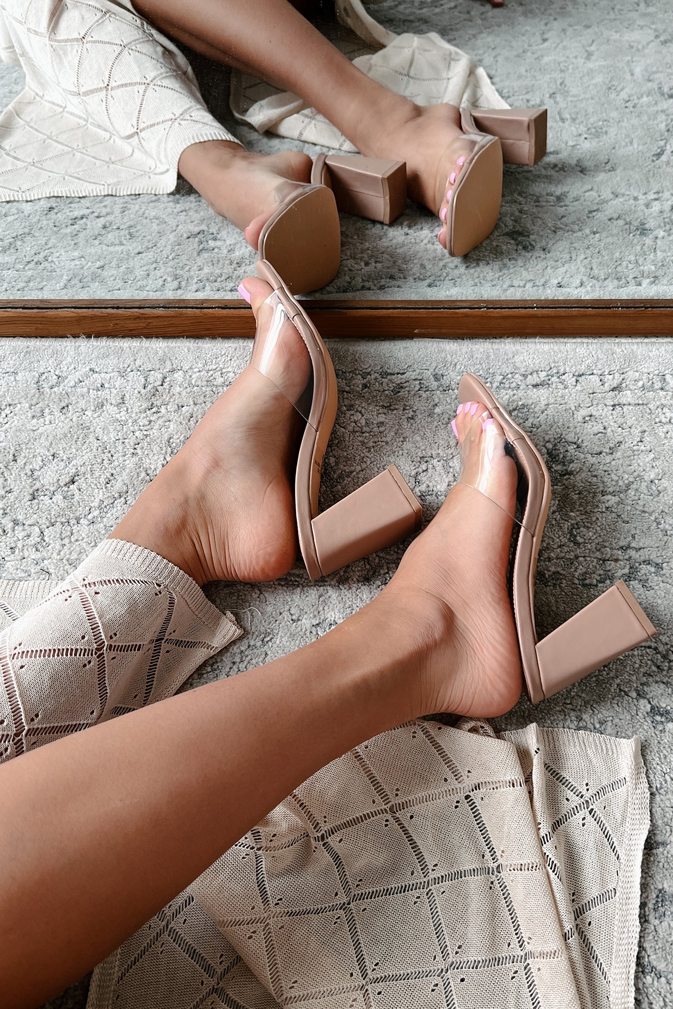 Seeing The Difference Clear Strap Block Heel Sandals (Clear/Taupe) - NanaMacs