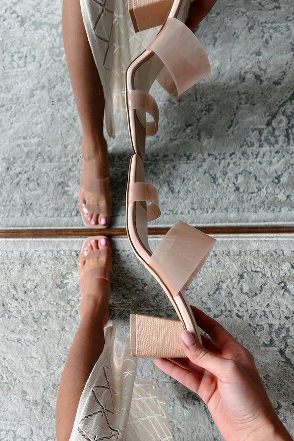 Neutral Beauty Transparent Double-Strap Block Heels (Apricot) - NanaMacs