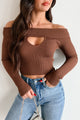 Wanderlust Schemes Off The Shoulder Peekaboo Sweater (Brown) - NanaMacs