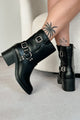 Tough As Nails Buckle Strap Chunky Biker Booties (Black) - NanaMacs