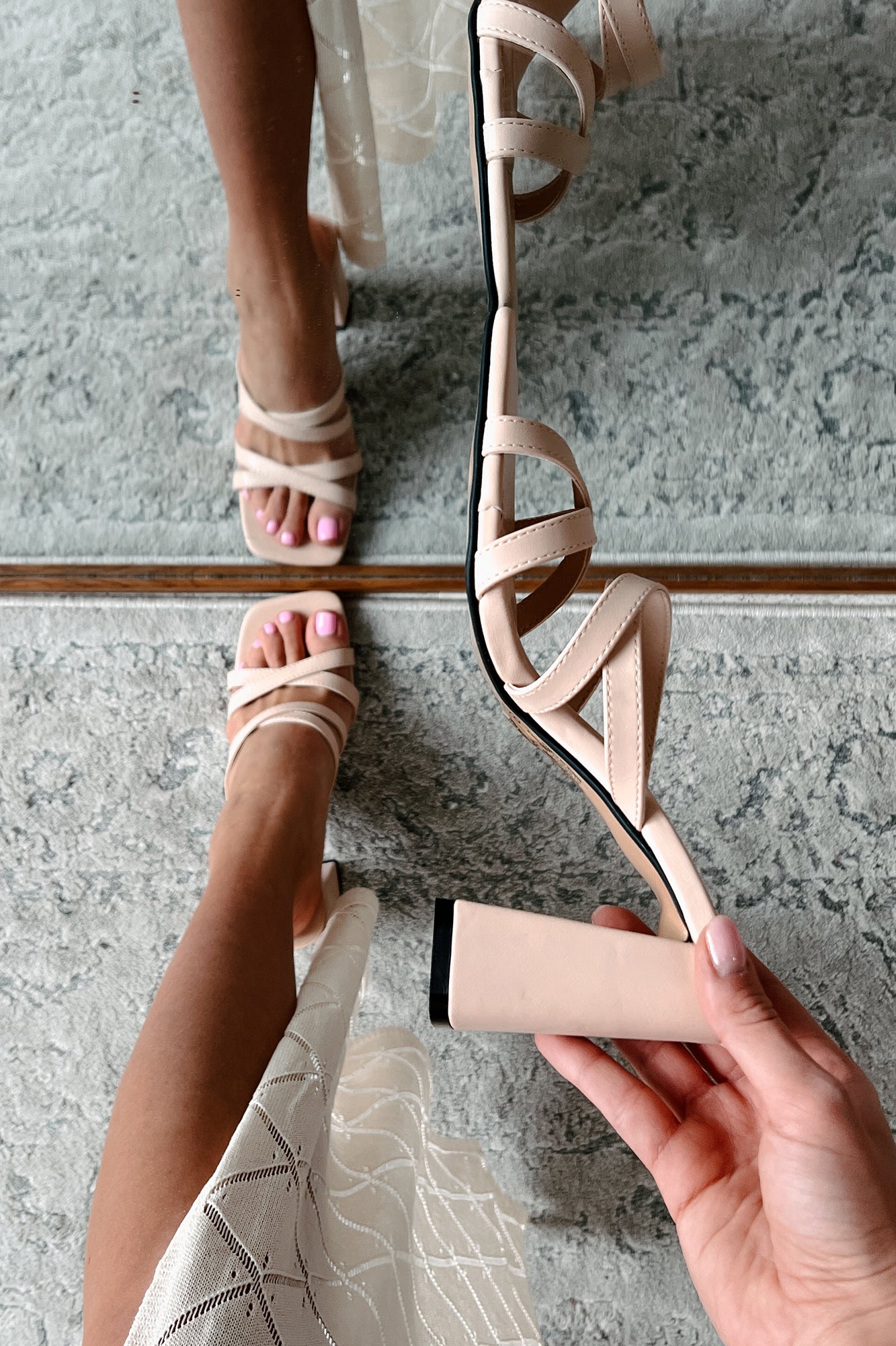Adored By All Strappy Square Toe Heels (Nude) - NanaMacs