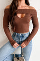 Wanderlust Schemes Off The Shoulder Peekaboo Sweater (Brown) - NanaMacs