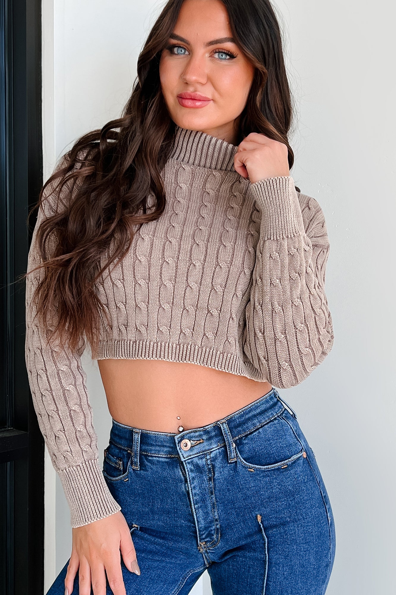 Janna Cable Knit Turtleneck Sweater (Ash Taupe)