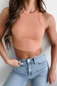 Tempted By Fate Ribbed Racer Crop Tank (Apricot) - NanaMacs